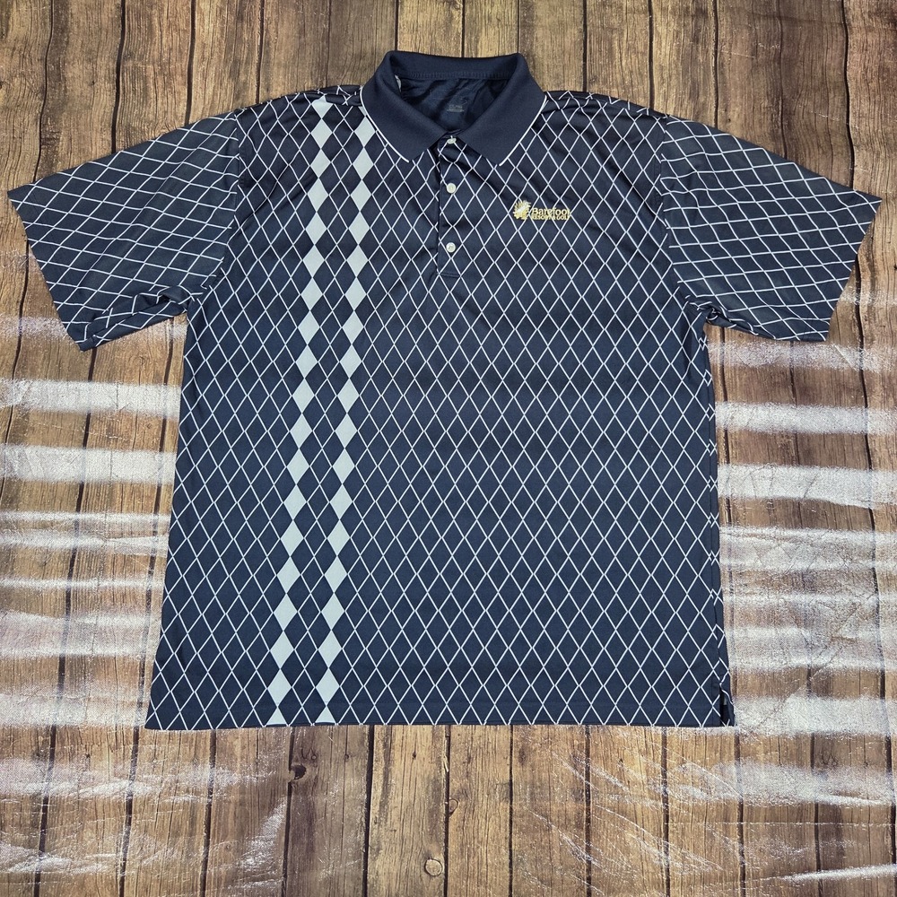 Greg Norman Play Dry Performance Polo Mens 2XL Navy Argyle Barefoot Resort Golf